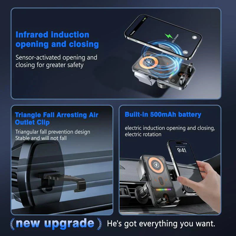 📢📢50%  OFF !! 🚗📱 2-in-1 Car Phone Holder & Wireless Charger – 360° Rotation, Strong Grip & Fast Charging 🔋