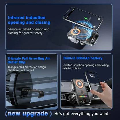 📢📢50%  OFF !! 🚗📱 2-in-1 Car Phone Holder & Wireless Charger – 360° Rotation, Strong Grip & Fast Charging 🔋