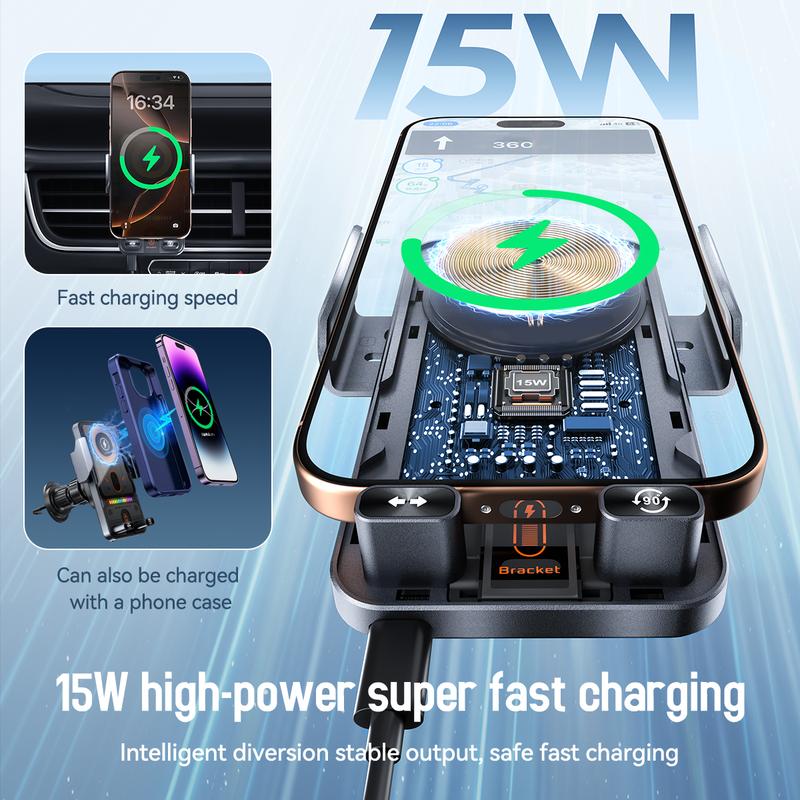📢📢50%  OFF !! 🚗📱 2-in-1 Car Phone Holder & Wireless Charger – 360° Rotation, Strong Grip & Fast Charging 🔋