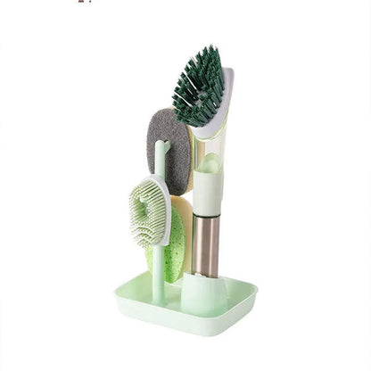 Household Pot Brush with 4 Replacement Heads – Long Handle Kitchen Cleaning Brush for Dishwashing, Grease & Stain Removal – Easy-to-Use Scrubber for Pots & Pans