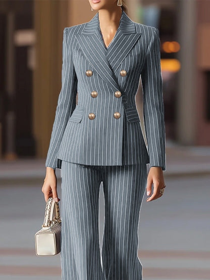 🥳2026 HOT SALE🥳💞50K+ SOLD!🍂Women's Pinstripe Double-Breasted Suit Set