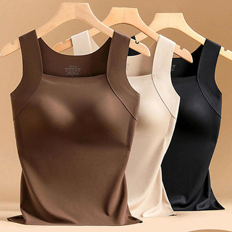 Women’s U Neck Thermal Tank Tops with Built-In Bra