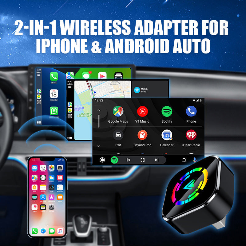 🚗📱 2-in-1 Wireless Adapter: Wireless Auto-Connect for iPhone & Android – Enjoy driving safety and freedom! 🔋🎉