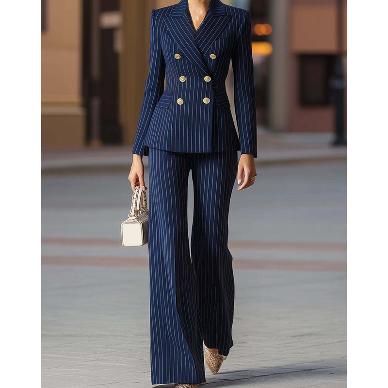 🥳2026 HOT SALE🥳💞50K+ SOLD!🍂Women's Pinstripe Double-Breasted Suit Set