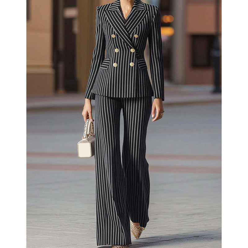 🥳2026 HOT SALE🥳💞50K+ SOLD!🍂Women's Pinstripe Double-Breasted Suit Set